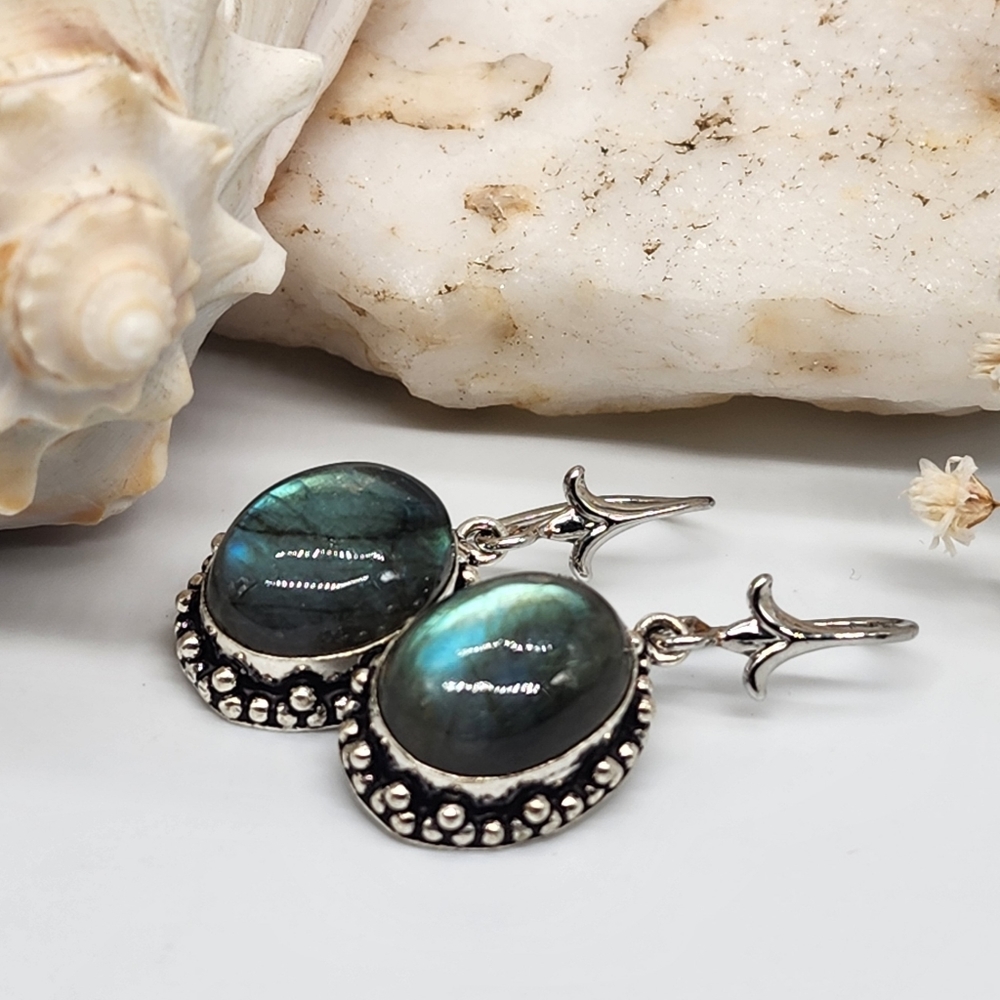 Natural Labradorite Stones Silver 925 Earrings